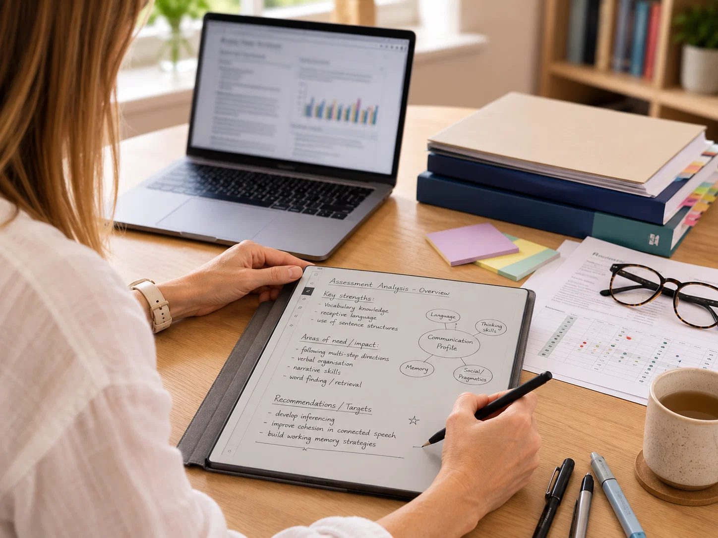 Clinical analysis of speech and language assessment findings using a digital tablet and assessment materials