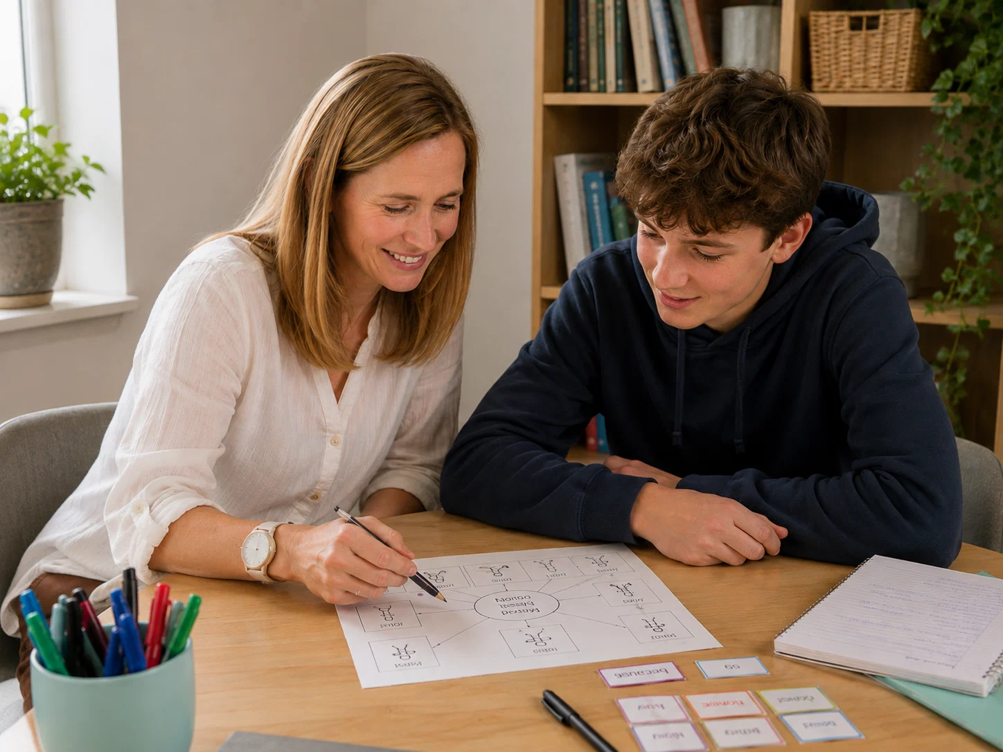 Speech and language therapy with an older child using visual support