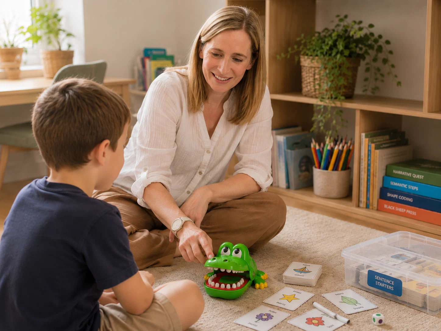 Speech and language therapy activity with a younger child